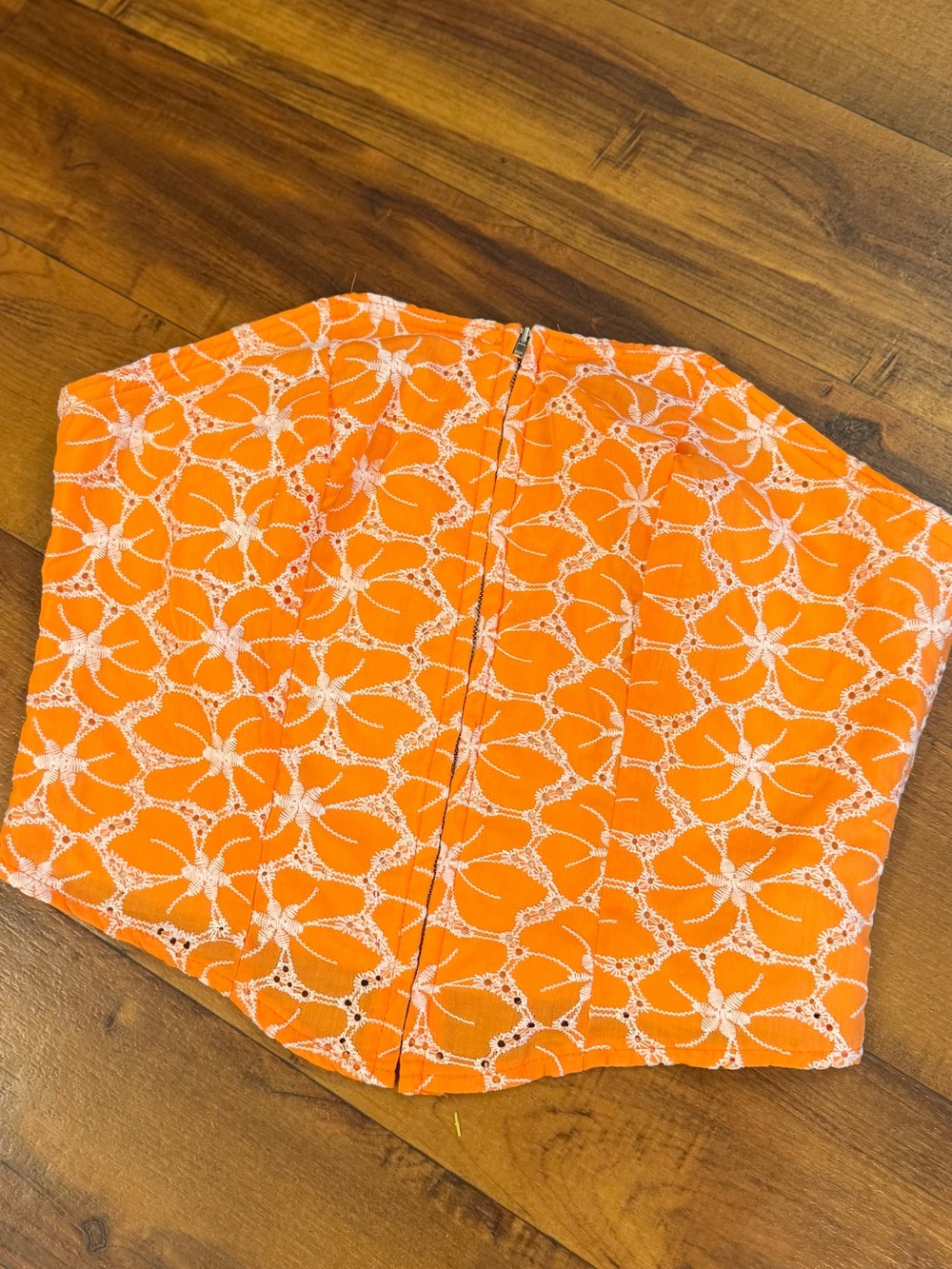 Women’s Orange Floral Eyelet Strapless Bustier zip up Top medium